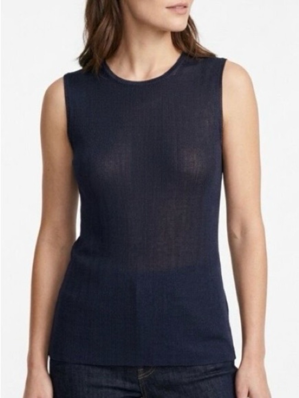 Brooks Brothers 100% Silk Ribbed Knit Sleeveless Shell Top Navy Blue S